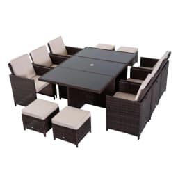 image-11pc Rattan Garden Dining Set 10 Cube Sofa 6 Chairs 4 Footrests & 1 Table