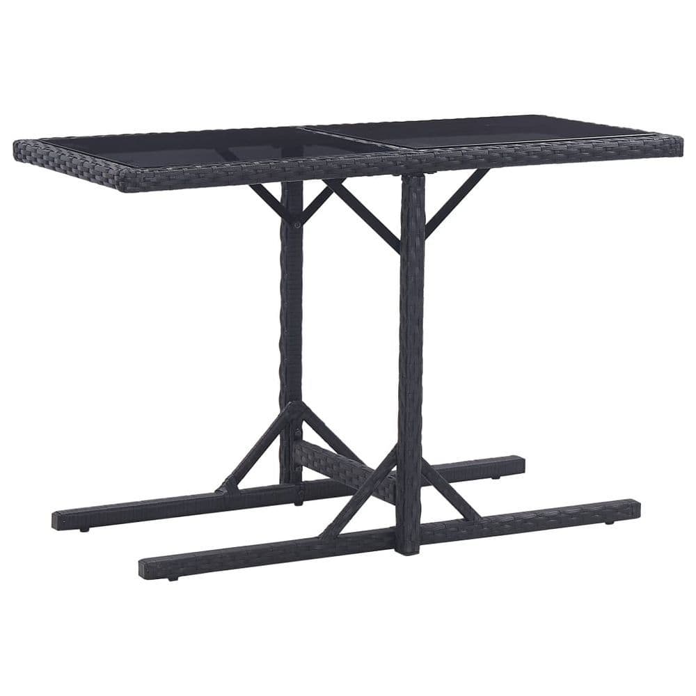 image-Garden Table Black 110x53x72 cm Glass and Poly Rattan