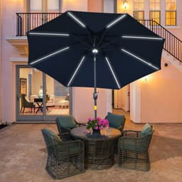 image-2.7m Garden Parasol Sun Umbrella Patio Summer Shelter w/ LED Solar Light