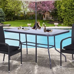 image-Aquatex Glass Garden Table Curved Metal Frame w/ Parasol Hole 4 Legs