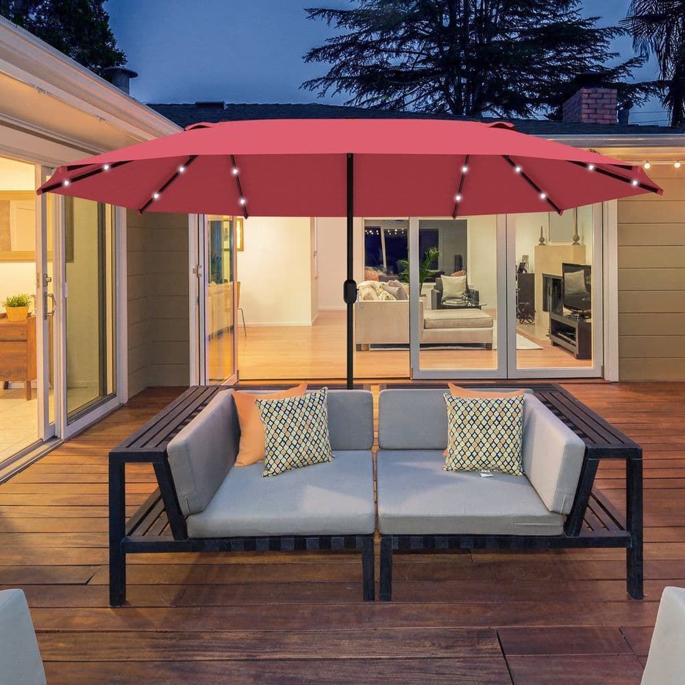 image-Garden Parasol 4.4m Double-Sided Sun Umbrella Patio Sun Shade LED Solar Light