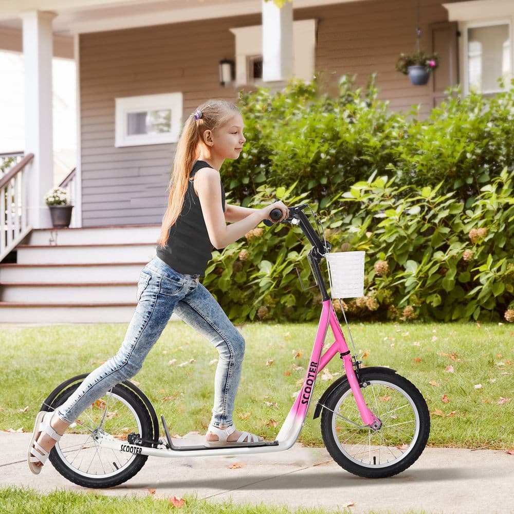image-HOMCOM Kids Kick Scooter Teen Ride On Adjustable Children Scooter with Brakes