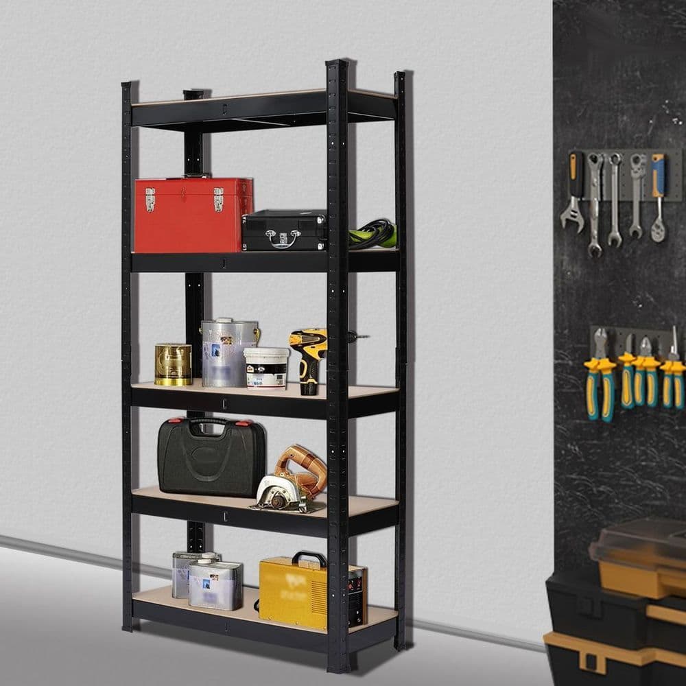 image-5 Tier Heavy Duty Metal Shelving Rack Unit Garage Storage Shelf Black UK