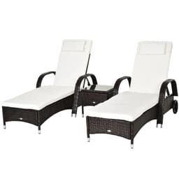 image-Garden Rattan Furniture 3 PC Sun Lounger Recliner Set & Side Table Patio Wicker