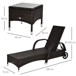 image-Garden Rattan Furniture 3 PC Sun Lounger Recliner Set & Side Table Patio Wicker