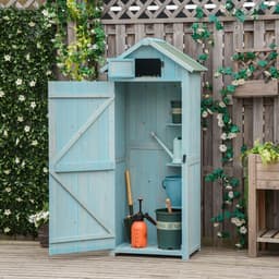 image-Garden Shed Vertical Utility 3 Shelves Wood Tool Storage Unit Cabinet