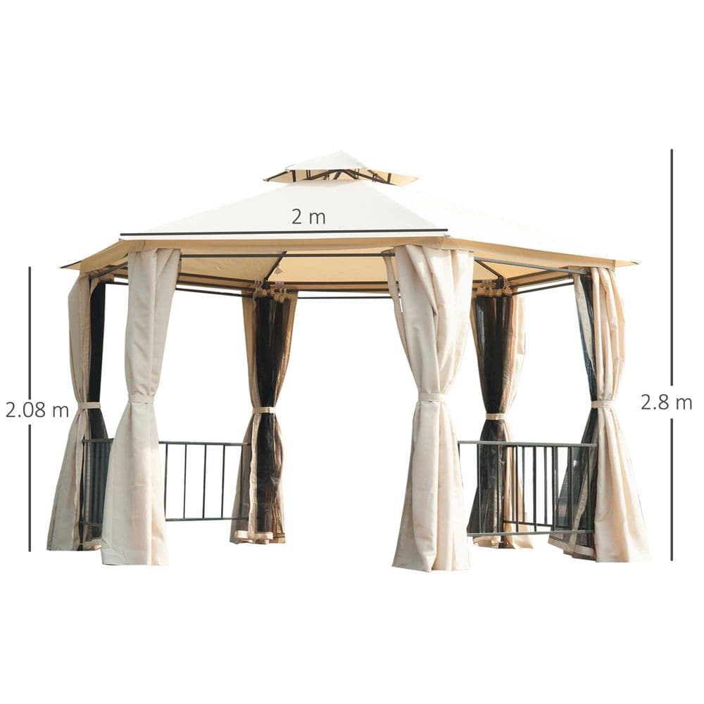 image-Hexagon Gazebo Patio Party Tent Outdoor Garden Shelter 2 Tier Roof & Side Panel