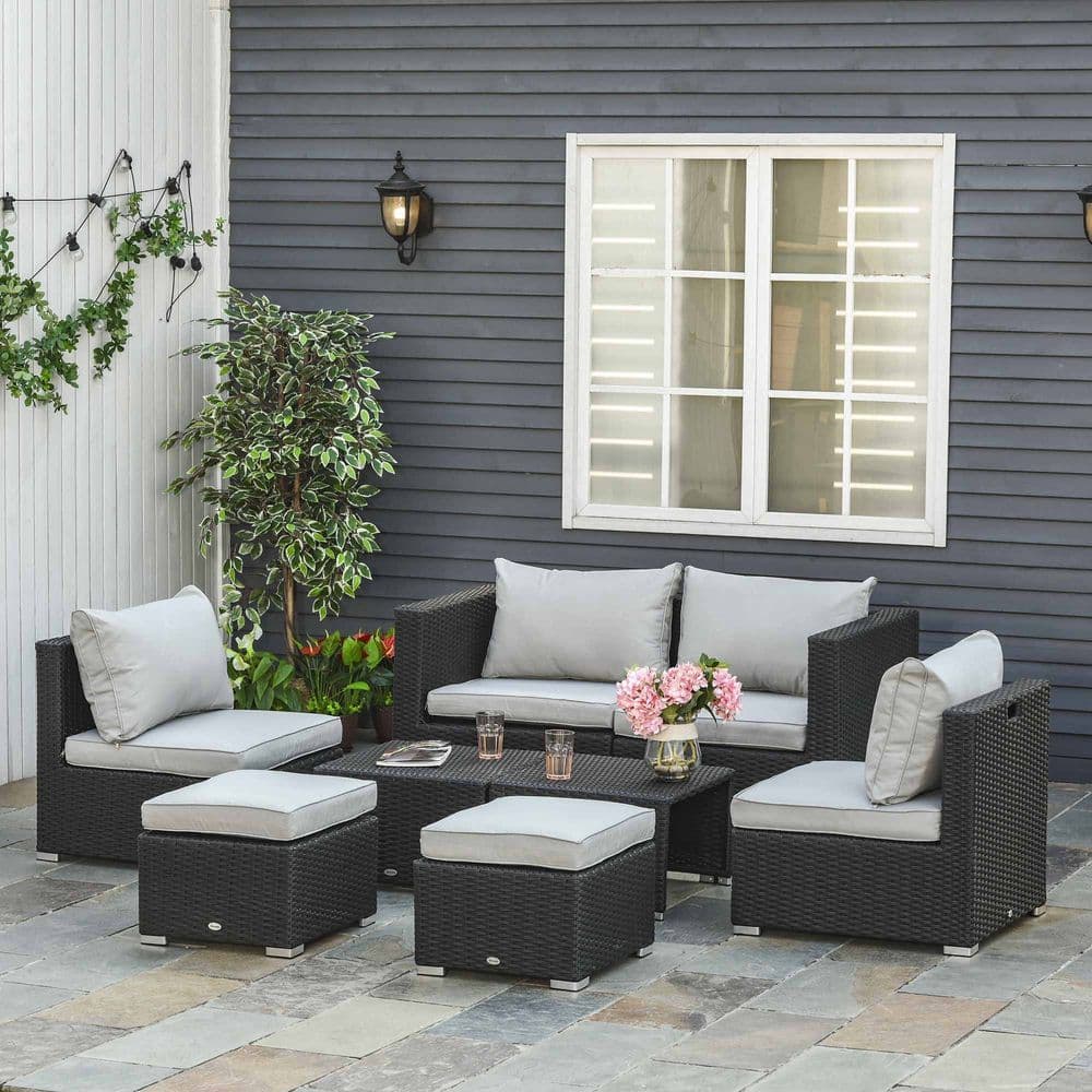 image-6-Seater Sofa & Coffee Table Rattan Outdoor Garden Furniture Set