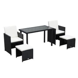 image-5 PCs Rattan Garden Furniture Wicker Weave Sofa Set Dining Table Chair Footrest