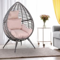 image-Outdoor Indoor Rattan Egg Chair Wicker Weave Teardrop Chair with Cushion