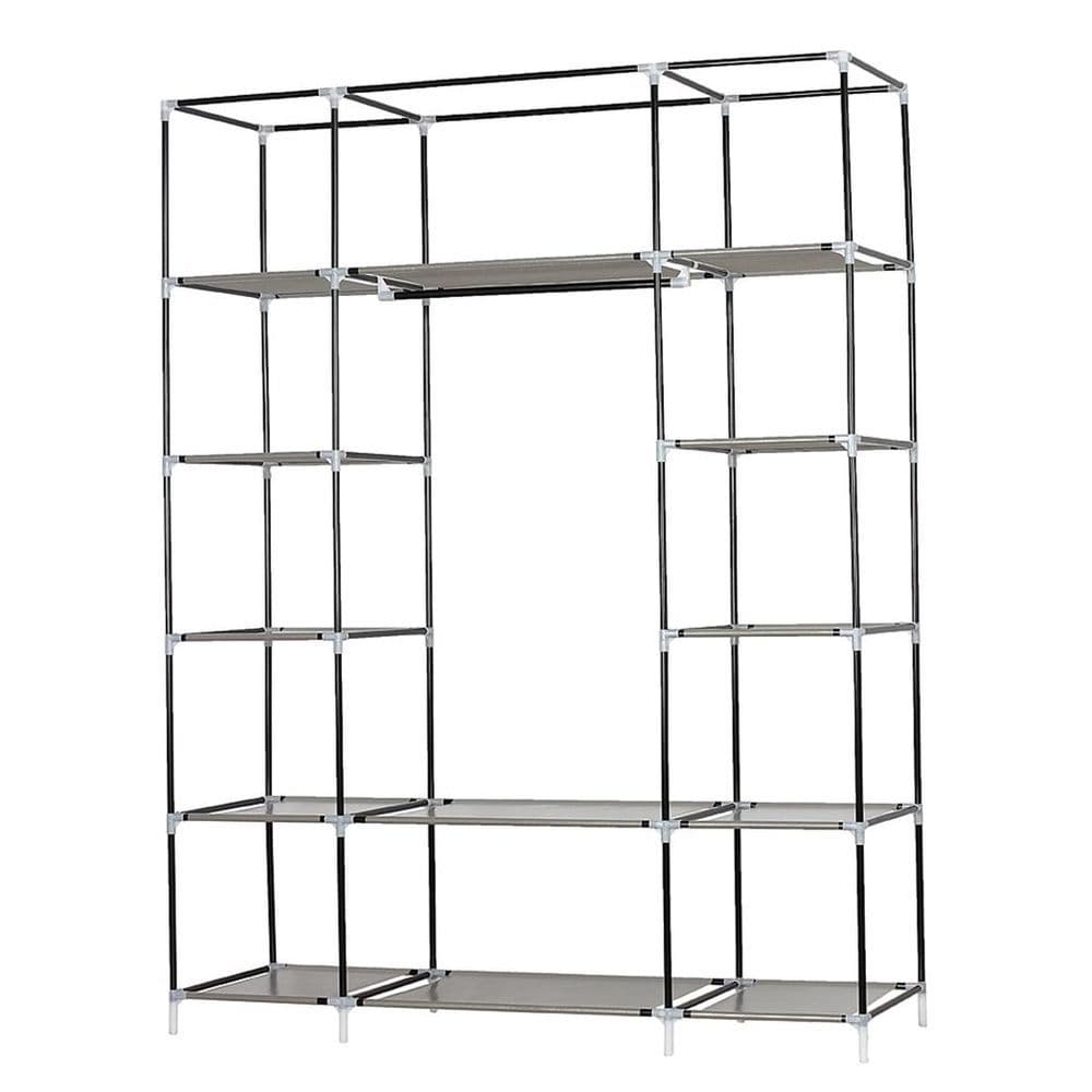 image-5-Layer 12-Compartment Non-woven Fabric Wardrobe Portable Closet Navy (133x46x170cm)