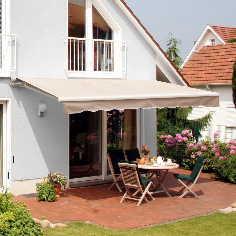 image-Manual Retractable Sun Shade Patio Awning Outdoor Deck Canopy Shelter, 2.5mx2m