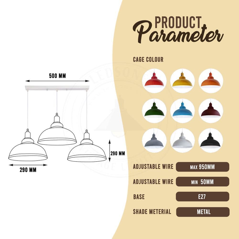 image-Industrial Vintage Loft Kitchen Bar 3 Lights Fittings Ceiling Curvy Metal E27