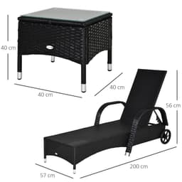 image-Garden Rattan Furniture 3 PC Sun Lounger Recliner Set & Side Table Patio Wicker