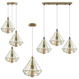 image-Gold Vintage Industrial E27 Ceiling Hanging Light Cage Shade Loft Style Metal Ceiling Pendant Lamp