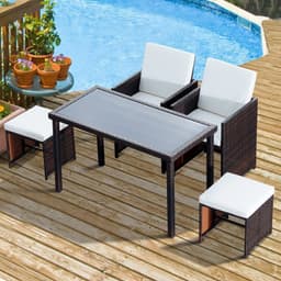 image-5 PCs Rattan Garden Furniture Wicker Weave Sofa Set Dining Table Chair Footrest