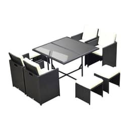 image-9PC Rattan Garden Furniture Outdoor Patio Dining Table Set Wicker 8 Seater Stool