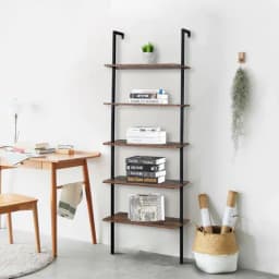 image-Industrial Wall Mounted Bookcase 5-Tier Open Ladder Shelf Bookshelf with Metal Frame, 23.6" L x 11.8" W x 70.9" H