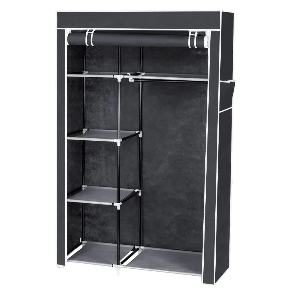 image-64" Portable Closet Storage Organizer Wardrobe Clothes Rack with Shelves Gray