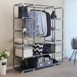 image-69" Portable Clothes Closet Wardrobe Storage Organizer with Non-Woven Fabric Quick and Easy to Assemble Extra Strong and Durable Gray