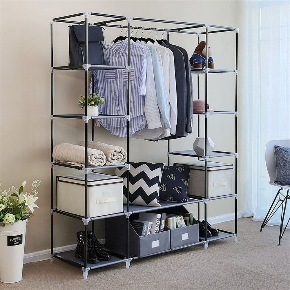 image-69" Portable Clothes Closet Wardrobe Storage Organizer with Non-Woven Fabric Quick and Easy to Assemble Extra Strong and Durable Gray