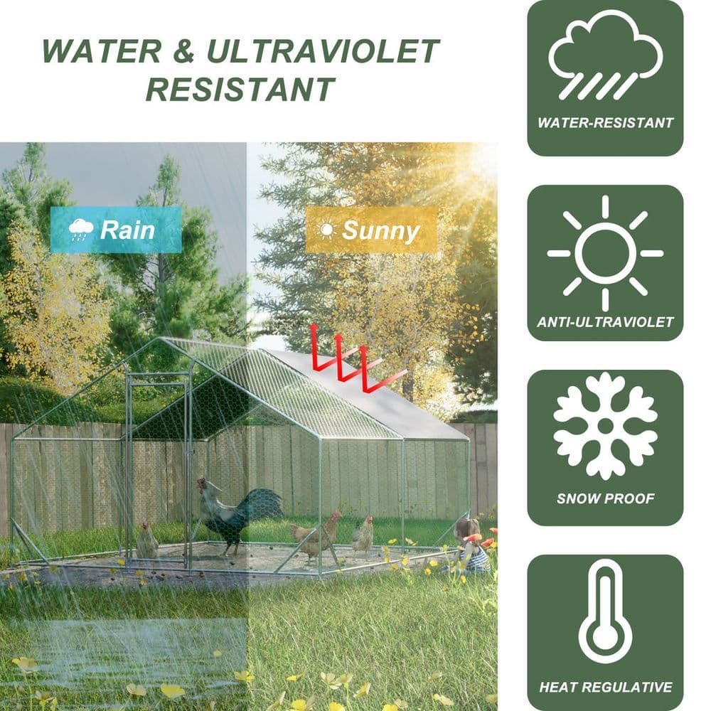image-10 x 13ft Outdoor Large Metal Chicken Run Coop with 1 piece of Waterproof Cover, Garden Backyard Walk-in Hen Cage Poultry Pet Hutch for Farm Use