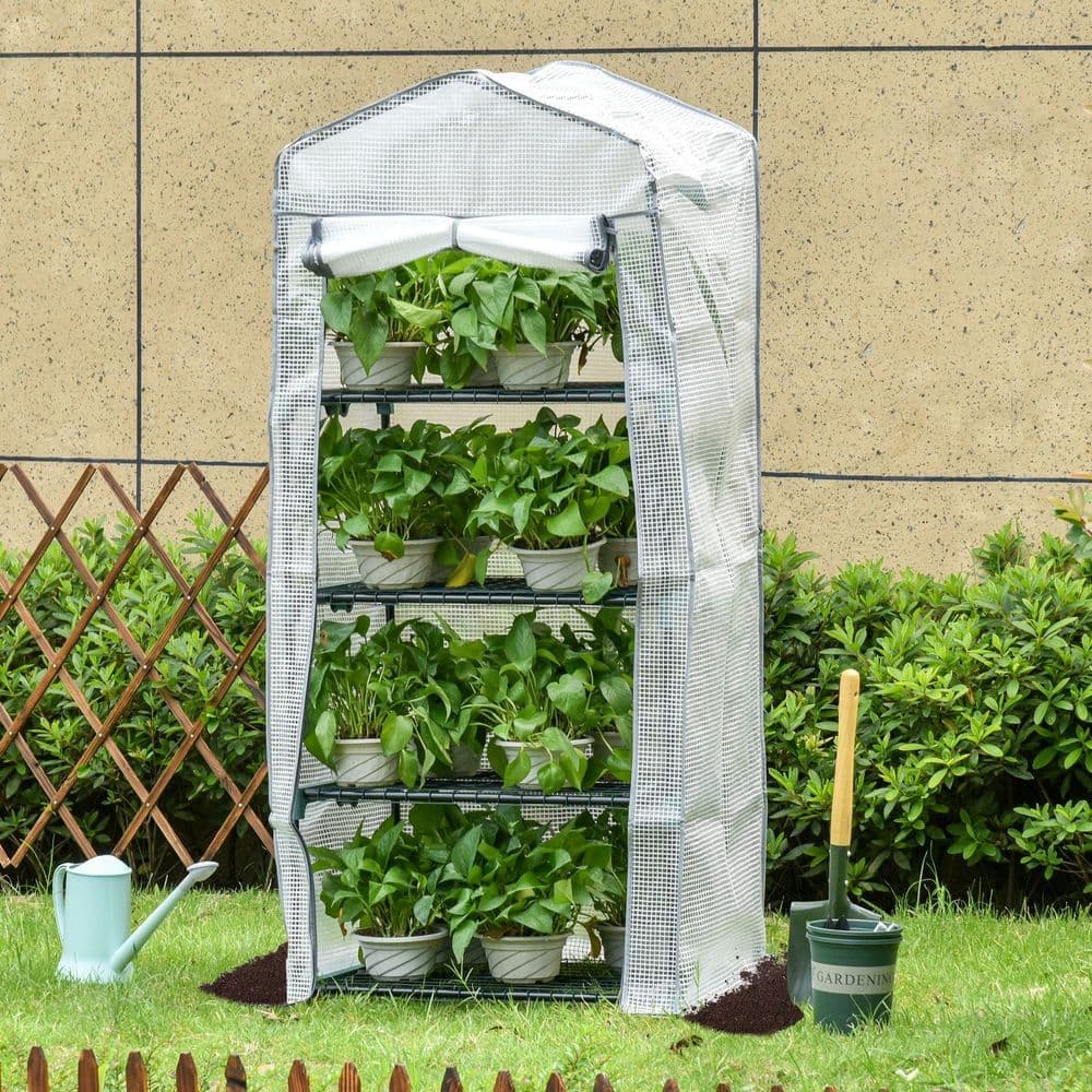 image-4 Tiers Mini Portable Greenhouse Plant Grow Shed Metal Frame