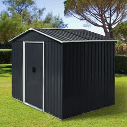 image-Outdoor Garden Roofed Metal Storage Shed Tool Box Ventilation & Sliding Doors