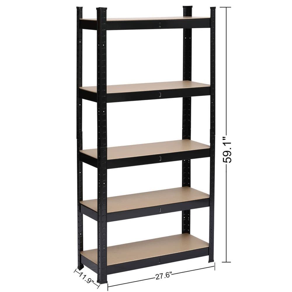 image-5 Tier Heavy Duty Metal Shelving Rack Unit Garage Storage Shelf Black UK