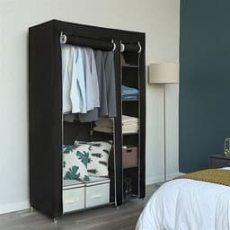 image-67" Portable Clothes Closet Wardrobe with Non-woven Fabric and Hanging Rod Quick and Easy to Assemble Black
