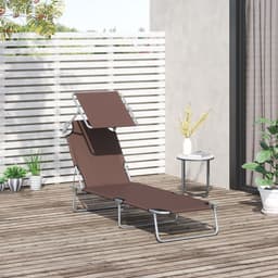 image-Reclining Chair Folding Lounger Seat Sun Shade Awning Beach Garden