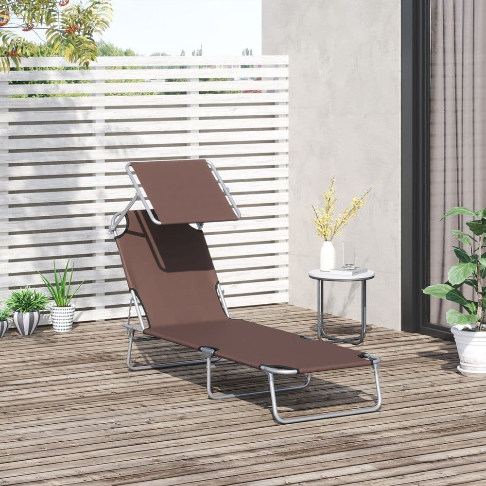 image-Reclining Chair Folding Lounger Seat Sun Shade Awning Beach Garden