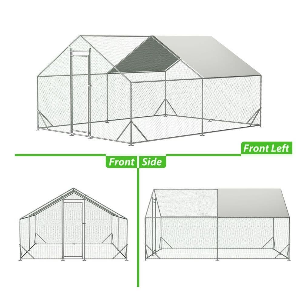 image-10 x 13ft Outdoor Large Metal Chicken Run Coop with 1 piece of Waterproof Cover, Garden Backyard Walk-in Hen Cage Poultry Pet Hutch for Farm Use