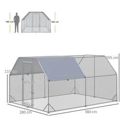 image-Chicken Run W/ Roof, Walk In Chicken Coop for 10-12 Chickens, Hen House