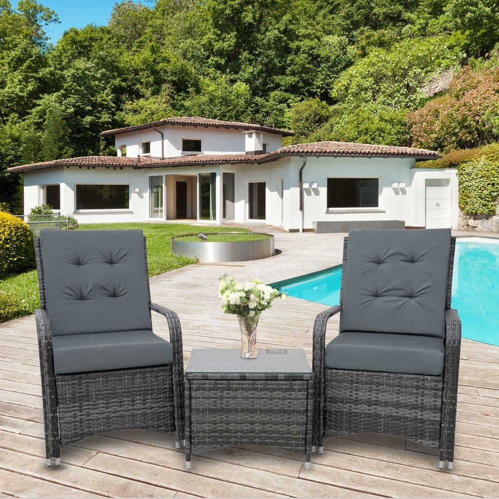 image-Rattan Garden Furniture 3 PCs Sofa Chair Table Bistro Set Wicker Weave
