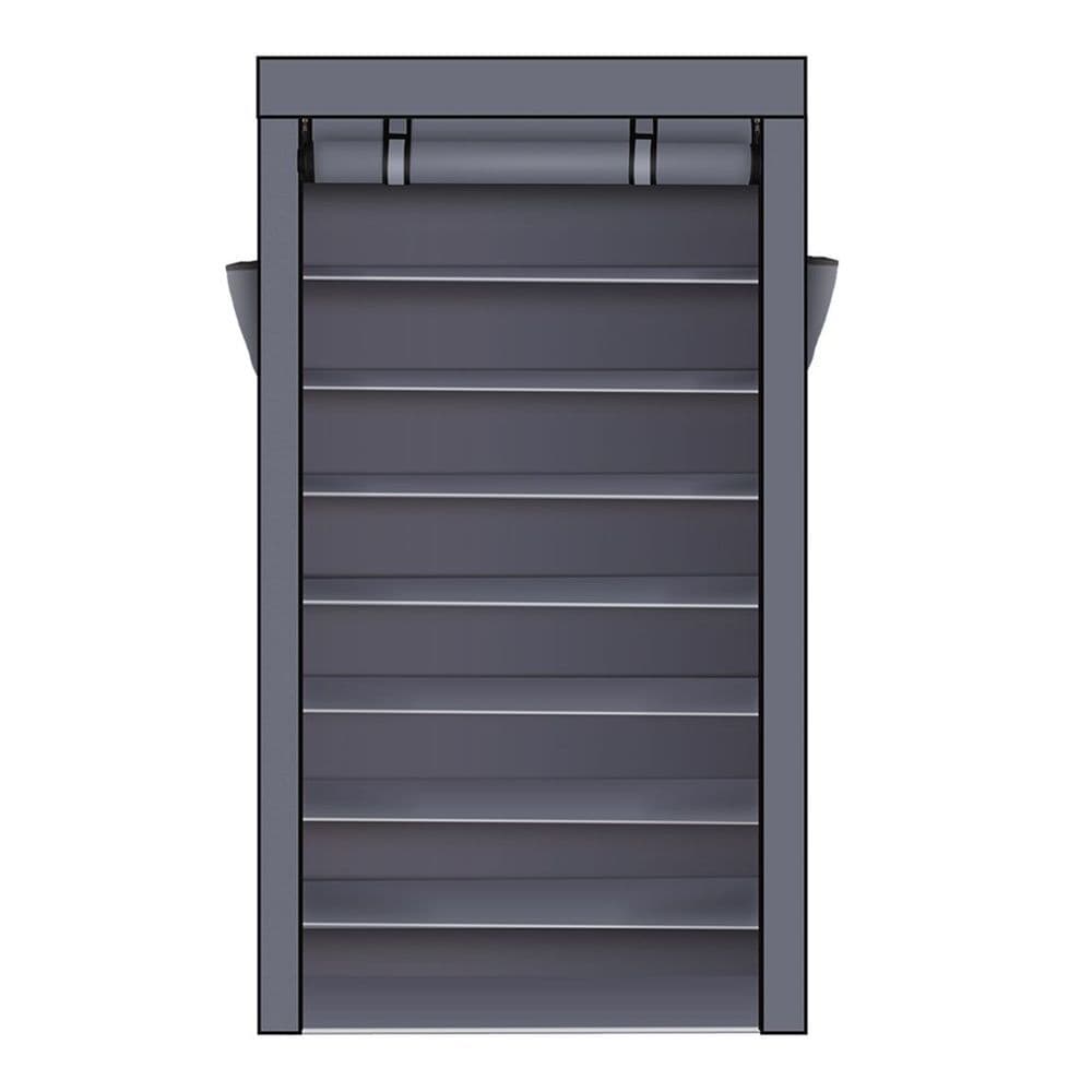 image-10 Tiers Shoe Rack with Dustproof Cover Closet Shoe Storage Cabinet Organizer Gray