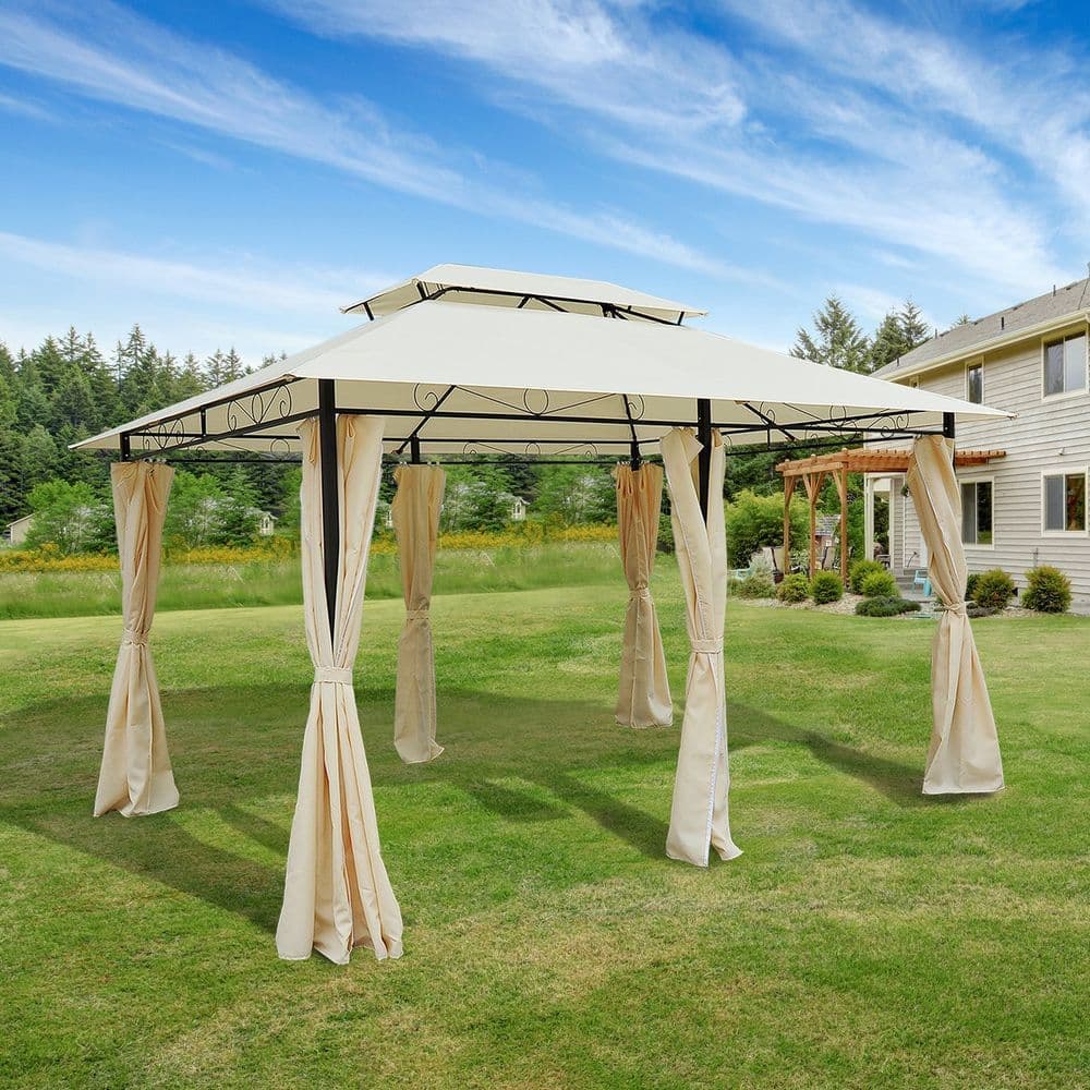 image-Metal Gazebo Curtains 4x3m Canopy Party Tent Garden Pavillion Patio Shelter