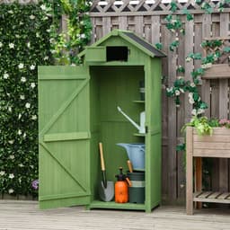image-Garden Shed Vertical Utility 3 Shelves Wood Tool Storage Unit Cabinet