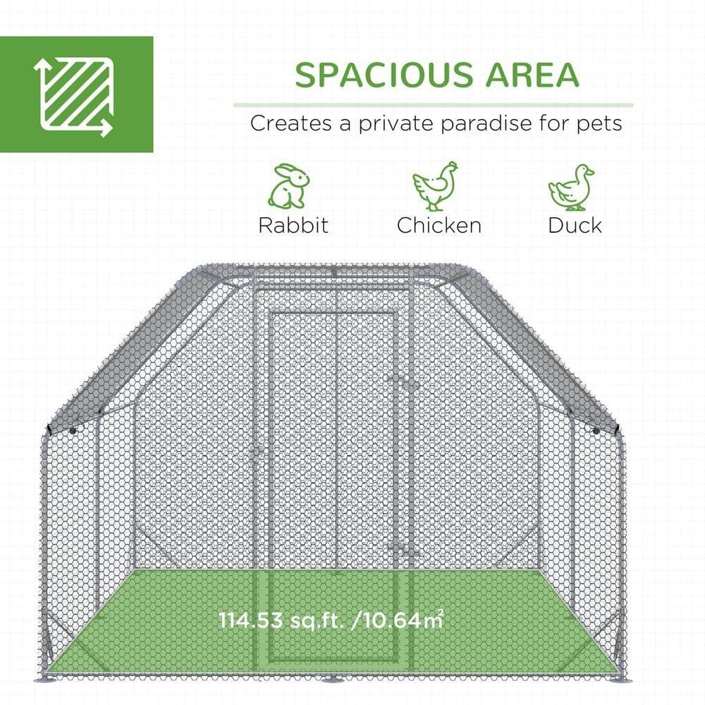 image-Chicken Run W/ Roof, Walk In Chicken Coop for 10-12 Chickens, Hen House