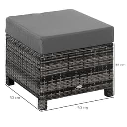 image-Rattan Footstool Wicker Ottoman with Padded Seat Cushion Furniture 50x50x35 cm