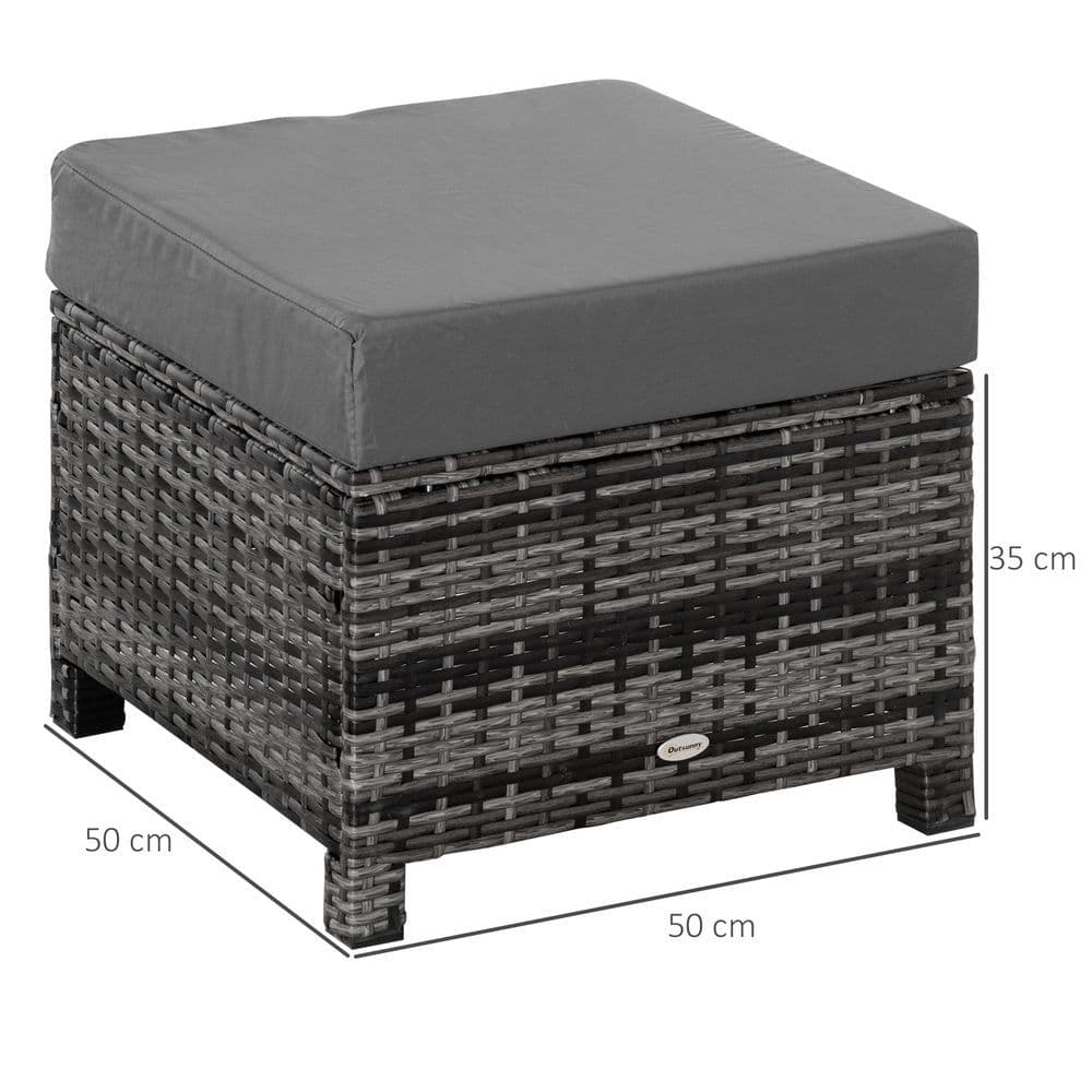 image-Rattan Footstool Wicker Ottoman with Padded Seat Cushion Furniture 50x50x35 cm