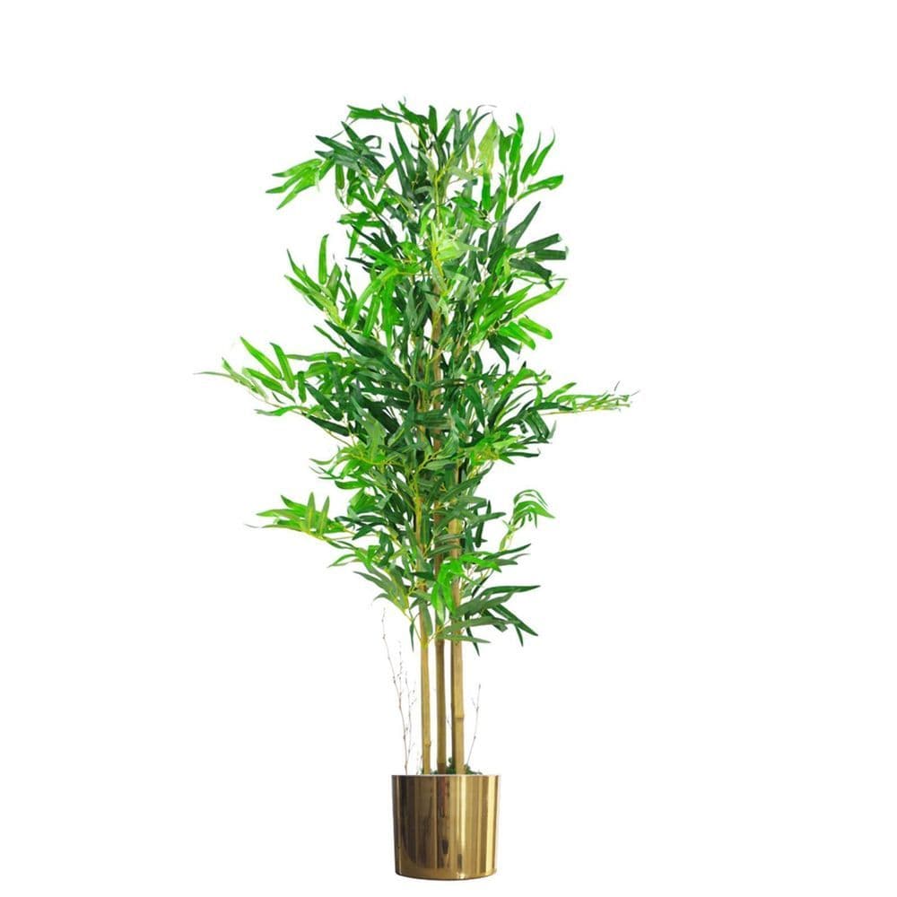 image-120cm (4ft) Natural Look Artificial Bamboo Plants Trees with Gold Metal Planter