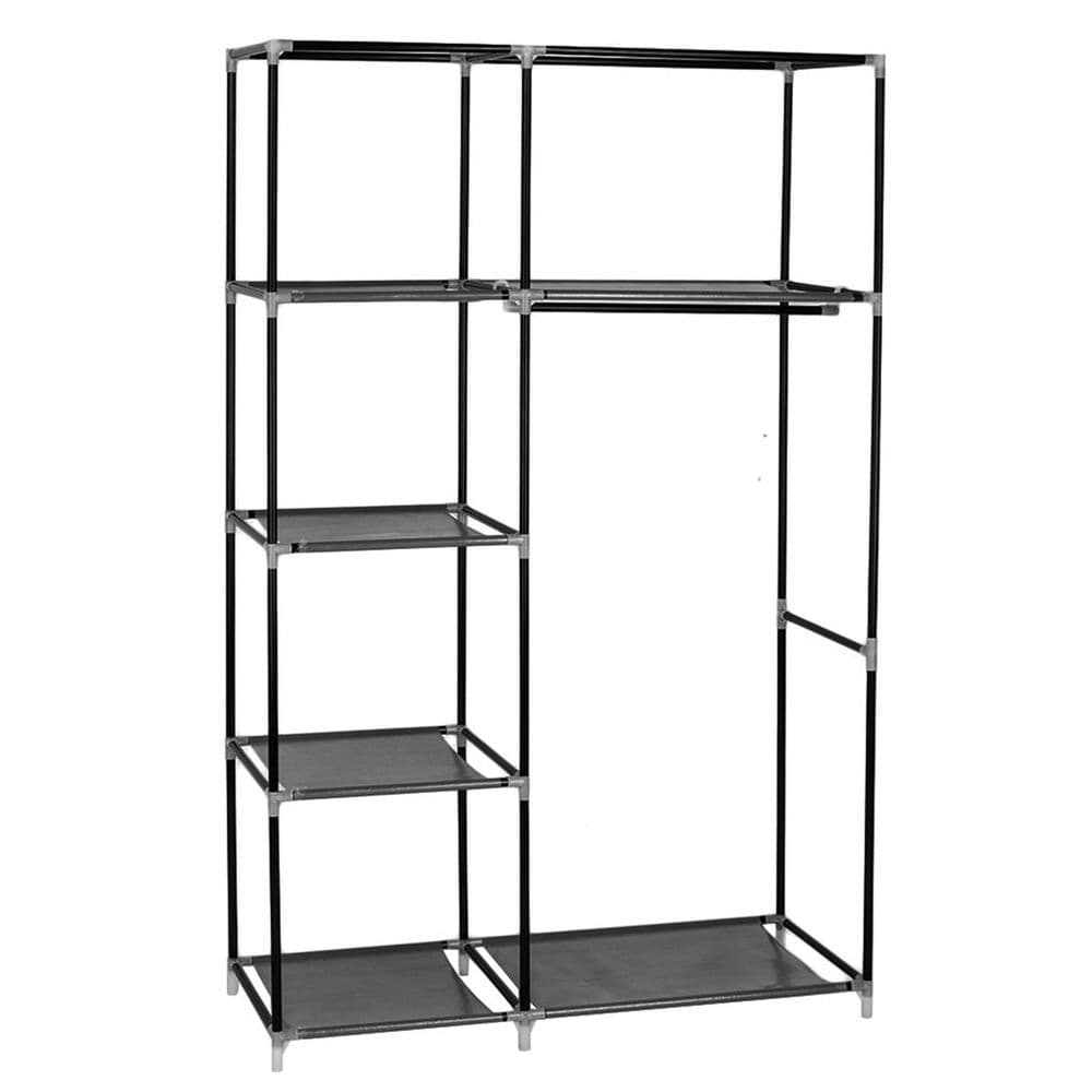 image-64" Portable Closet Storage Organizer Wardrobe Clothes Rack with Shelves Black