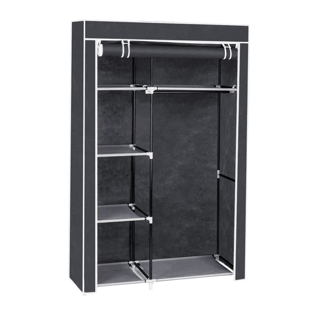 image-64" Portable Closet Storage Organizer Wardrobe Clothes Rack with Shelves Gray