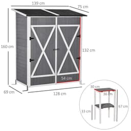 image-Garden Wood Storage Shed Storage Table, Asphalt Roof Storage Tool Organizer