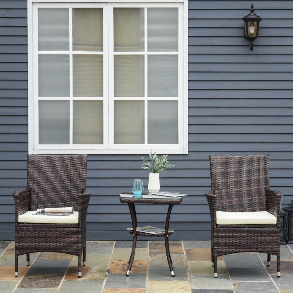 image-3 Pcs Rattan Bistro Set: 1 x Table, 2 x Chairs