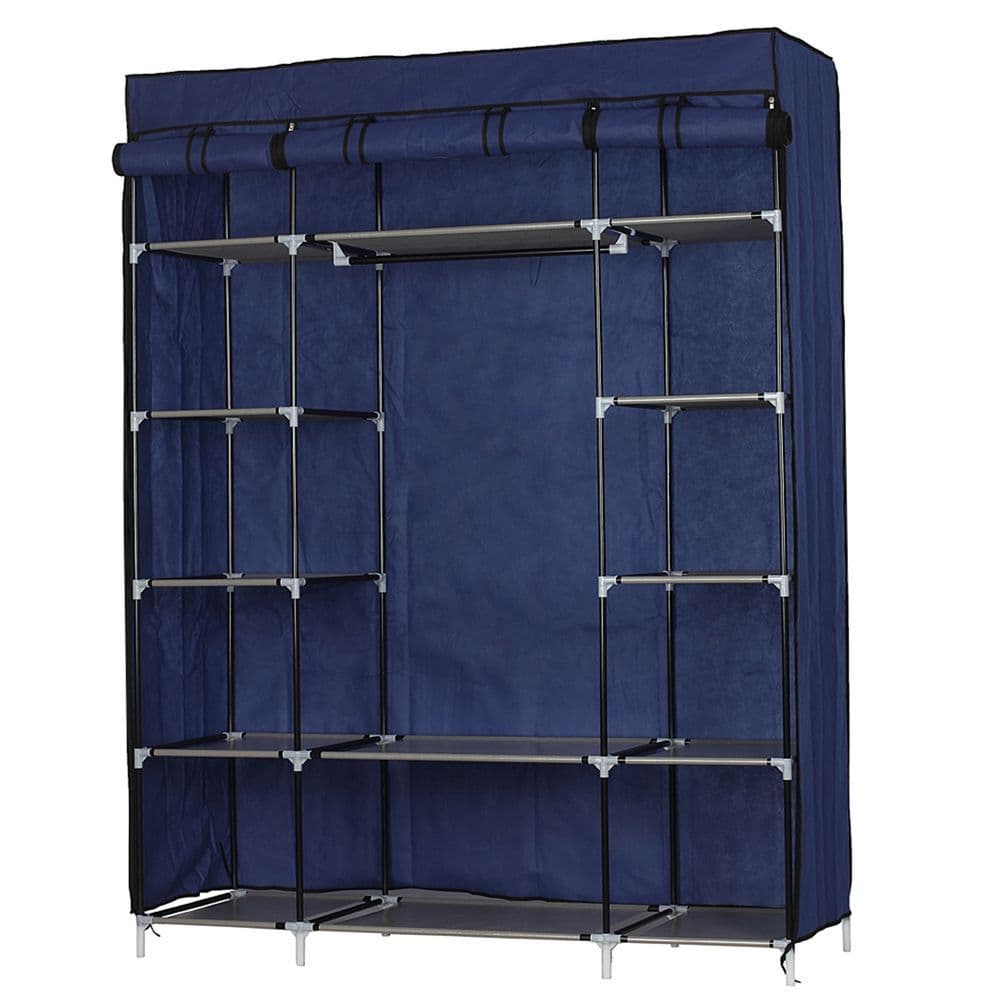 image-5-Layer 12-Compartment Non-woven Fabric Wardrobe Portable Closet Navy (133x46x170cm)