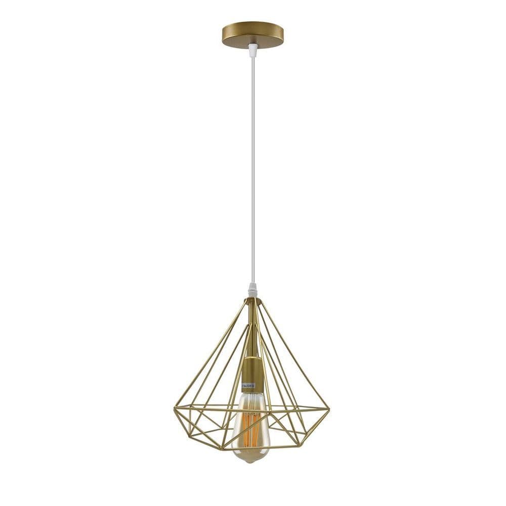 image-Gold Vintage Industrial E27 Ceiling Hanging Light Cage Shade Loft Style Metal Ceiling Pendant Lamp