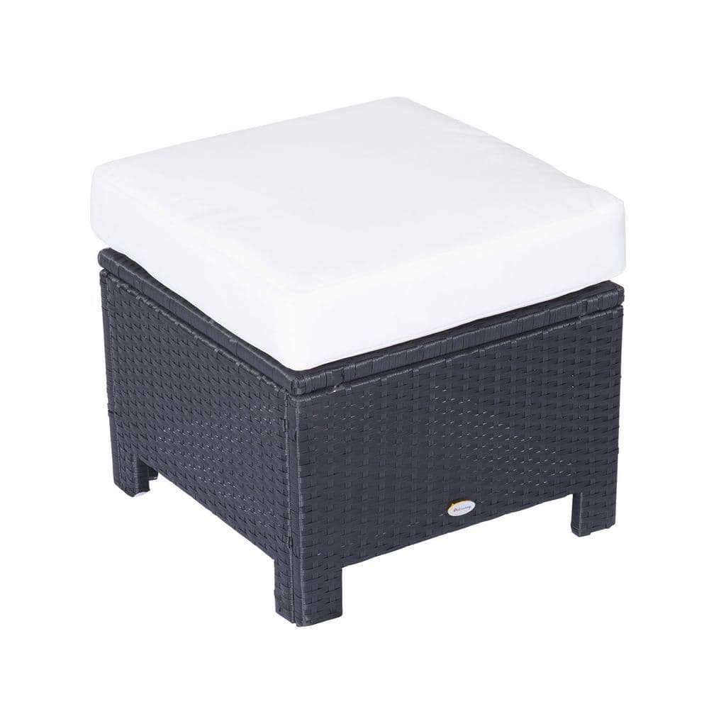 image-Rattan Footstool Wicker Ottoman with Padded Seat Cushion Furniture 50x50x35 cm