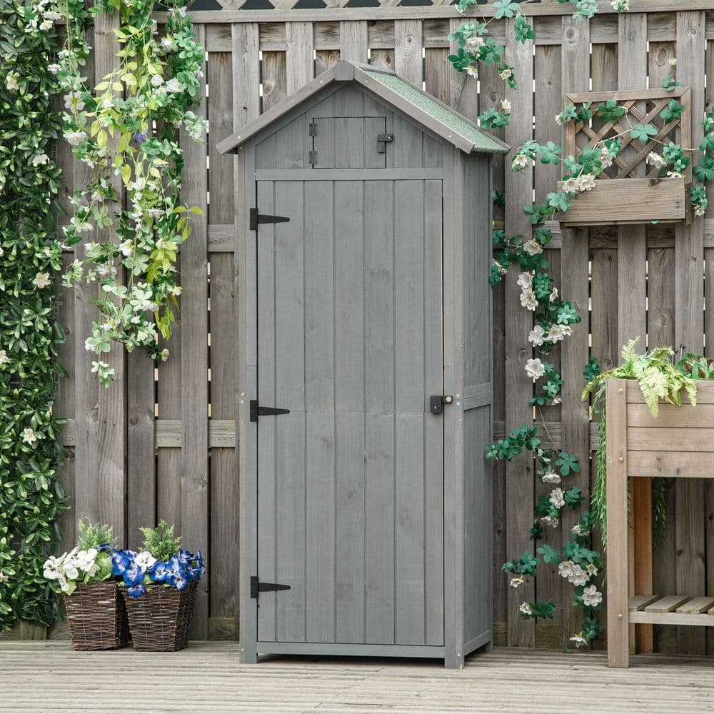 image-Garden Shed Vertical Utility 3 Shelves Wood Tool Storage Unit Cabinet